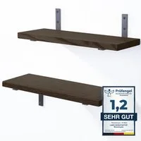 LAMO Manufaktur Wandregal LAMO Manufaktur 2 Stück Wandregal Holz 2x 42cm, Schweberegal Massiv 100% Echtholz, Wandregale SET 4 Gerade Farbe: Schwarz