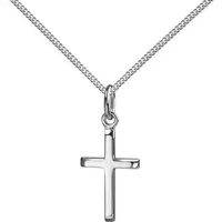 JEVELION Kreuzkette Taufkreuz 585 Weißgold Kreuz-anhänger klein hochglanz -Made in Germany (Weißgold Anhänger, für Damen und Kinder), Mit Kette Sterlingsilber- Länge wählbar 36 - 70 cm.
