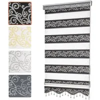 Doppelrollo ohne Bohren, Doppelrollo für Fenster mit Muster, Bailena, Lichtschutz, ohne Bohren, freihängend, Klemmfix, Duo Rollos mit Perlen, glitzernd, Ranken Blumen Motiv