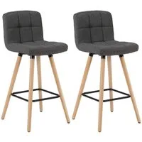 Woltu Barhocker (2 St), Barstuhl Design Stuhl Massivholz Leinen, Dunkelgrau