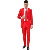 SuitMeister Anzug Solid Red Teufel Partyanzug - Halloween Karneval Schicker Anzug in schillernder Farbe