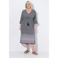 Ulla Popken Maxikleid Midikleid Tunnelzug A-Linie V-Ausschnitt 3/4-Arm