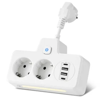 EU Power Strip Wall Socket Expansion Plug with 2 AC+2USB-A+2Type-C PD QC3.0 Fast Charging Multitap USB Charger