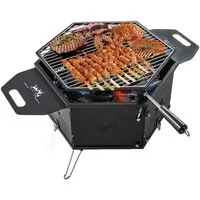 KOMFOTTEU Holzkohlegrill 2 in 1 Campinggrill, mit 360° drehbarem Grill, für 3-6 Personen