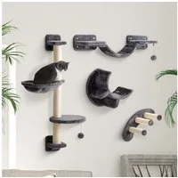PawHut Kratzbaum mit Hängematte, Katzenbrücke, Hängeball, Katzenmöbel bis zu 5 kg, Dunkelgrau