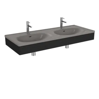 VitrA Equal Doppelmöbelwaschtisch-Set 66062 130x52cm, mit Möbelwaschtisch asymmetrisch, steingrau matt, mit Holzblende schwarz-eiche