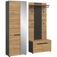 furnling Garderoben-Set Cano, (3-St., Garderobenpaneel, Garderobenschrank, Sitzbank), Garderobenmöbel, Komplett-Set, Höhe 190 cm, Basalt grau/Artisan