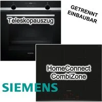 SIEMENS Backofen-Set Backofen 3DHeißluft Hydrolyse Teleskop +Induktionskochfeld PowerBoost, mit 1-fach Teilauszug, Hydrolyse