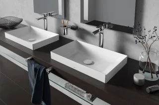 TOTO TR Aufsatzwaschtisch, Linear Ceram, eckig, 60 cm, ohne Hahnloch, mit Überlauf L4716RE