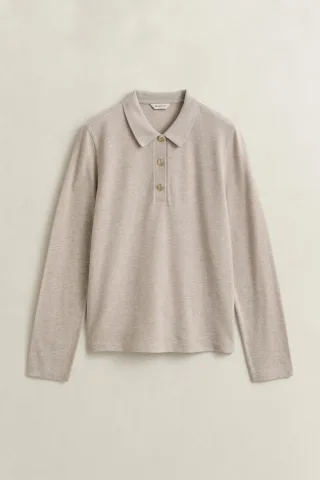 GANT - Langärmliges Piqué-Poloshirt light beige melange - Gr. - S