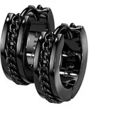 BUNGSA Creolen-Set Creolen mit Kette aus Edelstahl Unisex Schwarz (1 Paar (2 Stück), 2-tlg), Ohrschmuck Ohrringe