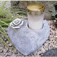 Radami Gartenfigur Grabherz Grablicht Rose Spruch Wir vermissen Dich