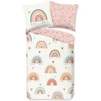 good morning Kinderbettwäsche Louie, Renforcé, 2 teilig, Baumwolle, Renforcé, Wendeoptik, Baby, Kind, Mädchen, Regenbogen, Rosa