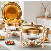 Warmounts Speisenwärmer Buffetwärmer, (2-tlg., Chafing Dish Set 4,7L Rund Edelstahl, Roségold), stapelbar, mit Deckel und Deckelhalter, für Catering & Partys