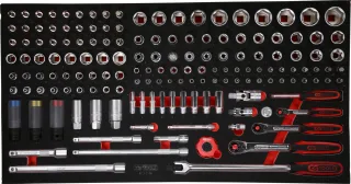 KS Tools 1-4'' + 3-8'' + 1-2'' Steckschlüssel-Satz in Schaumstoffeinlage, 156-tlg - 813.0156