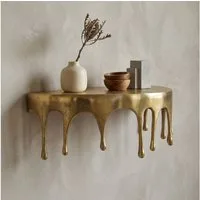 FINEBUY Wandregal FB77465 60cm Aluminium Gold Hängeregal Schweberegal Wandboard Metall, Originelles Hängeregal in edler Tropfenoptik, Komplett aus robustem Aluminium gefertigt