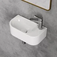HOROW Waschbecken Hänge Waschbecken Kleines Oval für Gäste mit Hahnloch 41x22x11cm (für Badezimmer Gäste-WC, mit Hahnloch und Überlauf)
