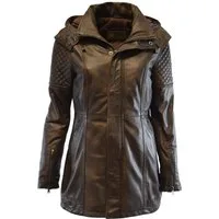 Zimmert Leather Lederjacke Marta washed, Mocca, Braun, Cognac, abnehmbare Kapuze, Lammnappa