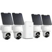 Reolink Überwachungskamera Kabelloses Sicherheitssystem mit 4K PT Akku Argus PT Ultra (AuBenbereich, 4-tlg., 360° Ansicht in 4K,Farbige Nachtsicht mit Reolink Home Hub)