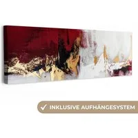 OneMillionCanvasses® Leinwandbild Panorama Rot - Marmor - Abstrakt - Gold - Modern, Fotodruck (1 St), Wandbild, Deko Schlafzimmer Wohnzimmer Flur 60x20 cm