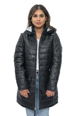 Puffer-Parkajacke aus Leder für Damen – Andria