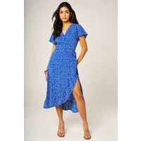 FS Collection Wickelkleid Damen Wickelkleid Sommerkleid Freizeitkleid Midikleid V-Ausschnitt (XS (EU:36 / UK:8) · S (EU:38 / UK:10) · M (EU:40 / UK:12) · L (EU:42 / UK:14) · XL (EU:44 / UK:16) Wickeloptik, Bindeband, Flügelärmel, Rüschensaum