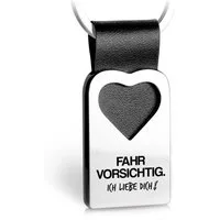 FABACH Schlüsselanhänger Lederanhänger mit Herz und Gravur - Fahr vorsichtig Ich liebe dich