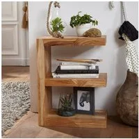 lovingHome® Beistelltisch Akazie Massivholz Beistelltisch mit Ablage 44x 30 x 60 cm (1 Stück), Extravagante "E"" Form