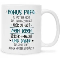 GRAVURZEILE Tasse mit Spruch - Bonus Eltern, Keramik, Farbe: Papa Weiß