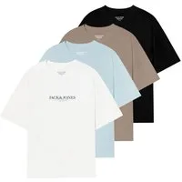 Jack & Jones T-Shirt 4er Pack JORBILLYBURG Tee SS Crew Neck mit Markenschriftzug auf der Vorderseite