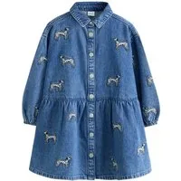 Next Jeanskleid Besticktes, gestuftes Jeanskleid, Hund (1-tlg)
