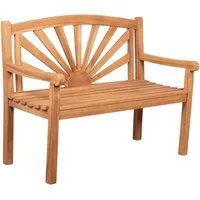 MR.DEKO Gartenbank Teak Sonnen-Motiv, wetterfest, ideal für Garten & Balkon Sommer (2-Sitzer Bank, zerlegt geliefert, ideal für Terrasse, 1-St), Massive Sitzbank Garten und Balkon, 250 kg belastbar