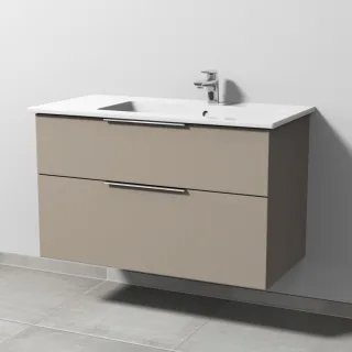 Sanipa 3way Keramik-Set Venticello Keramik-Waschtisch und Unterbau mit 2 Auszügen, Sandgrau-Matt UF32667