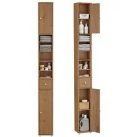 SoBuy Badkommode BZR34-II, Badschrank schmal, Badezimmermöbel, Wasserabweisender, Badzimmerschrank mit verstellbare Ablagen Badkommode schmal Badezimmer