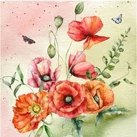 ti-flair Papierserviette, Servietten Papier 33x33cm 3-lagig mit Mohnblumen Motiv 20 Stück
