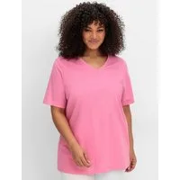 Sheego T-Shirt T-Shirt Kurzarm mit V-Ausschnitt, aus leichtem Jersey