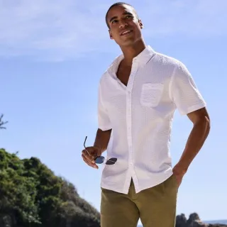 Seersucker-Kurzarmhemd, Classic Fit,, Herren,  Weiß, Baumwolle, by Lands' End