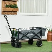 Outsunny Bollerwagen Faltbarer Transportwagen, Lastenwagen mit Kühltasche (Strandwagen, 1-tlg., Gartenwagen), bis 120 kg Belastbar, Oxford, Dunkelgrau