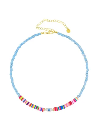 Fashionbox Kette mit Vinylplättchen multicolor und Kunststoffteilen in türkis