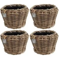 Van der Leeden Blumentopf Pflanzkorb Pflanzentreppe Rattan Korb Pflanzkübel (Set, 4 St., Packung), 4 Stk, Inkl. Inneneimer, Rattan, Handmade, ohne Wasserablauf