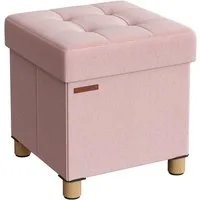 SONGMICS Sitzhocker mit Stauraum, 38 x 38 x 40 cm, für Wohnzimmer Schlafzimmer Schlafsaal, kleine klappbare, Aufbewahrungsbox, bis 300 kg belastbar, pastellrosa