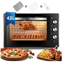 CkeyiN Pro Minibackofen 42 L,Kleiner Backofen,Camping Ofen,Ober-/Unterhitze, Pizzaofen 100-250°C,60 min Timer,mit Backblech
