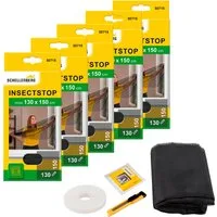 SCHELLENBERG Fliegengitter-Gewebe für Fenster ohne bohren, (Set, 5-St), Insektenschutz inkl. Befestigungsband, 130 x 150 cm, anthrazit, weiß