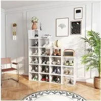 HOMCOM Schuhregal 8er Set, mit magnetischen Türen, Deckel, aus Kunststoff, Schuh-Organizer 8-tlg., für Schuhe bis Größe 45, Transparent+Weiß