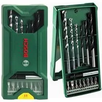BOSCH Bohrer- und Bitset Mini-X-Line Mixed-Set 15-tlg., 3 Stein-, 3 Holzbohrer, 8 Schrauberbits