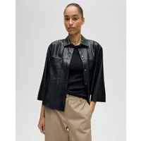 OPUS Hemdbluse Feleda aus glatter Lederoptik Weite Silhouette mit abgerundetem Saum und Rückenfalte