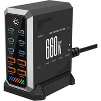 Insma 660W GaN USB-Ladegerät (10-Port (6x USB-C + 4x USB-A) PD 3.1 Smartphone Schnellladegerät, Desktop Ladestation mit LED-Anzeige)