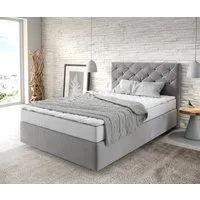 DELIFE Boxspringbett Dream-Great, Mikrofaser Grau 120x200 cm mit Matratze und Topper