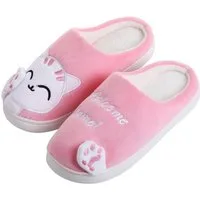 Katara Tier Pantoffeln Gr. 34-41 (Einhorn, Katze, Hase) Plüsch Hausschuhe Hausschuhe, weich, warm, süß, kuschelig, Plüsch Katze (Weiß-Pink)