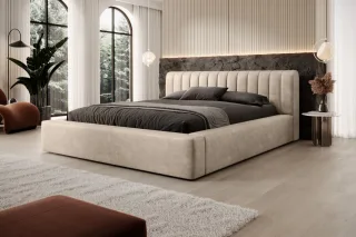 Polsterbett Doppelbett PEORIA 160x200cm in Stoff Macau Beige